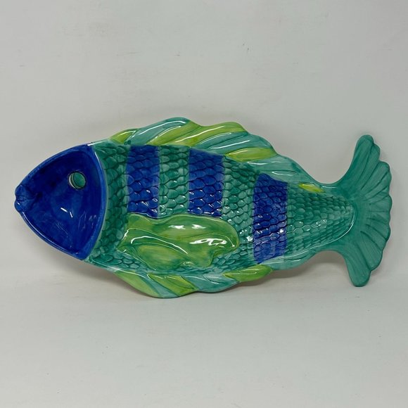 Gibson Ceramic Blue & Green Fish Platter - Picture 1 of 5
